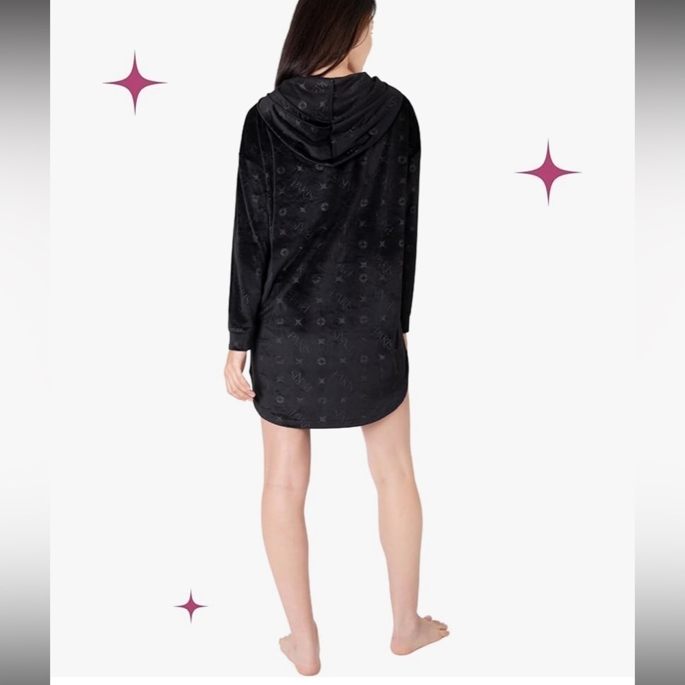 Paris Hilton Black Velour Hoodie Dress, Paris Rhinestone Hoody, Cozy Chic - Picture 4 of 8